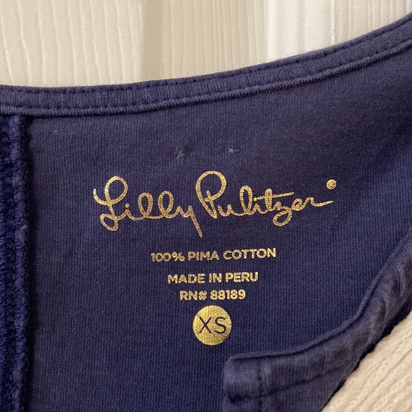 Lilly Pulitzer navy blue dress size XS very good condition 100% Pima cotton - Picture 2 of 12